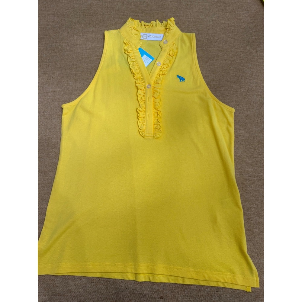 Tracy Negoshian Jennie Lemon Yellow Ruffle Sleeveless Polo Top TN101‎ M